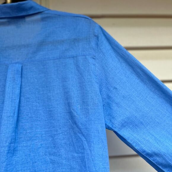Topshop bright blue, thin and delicate long-sleeved, button down shirt, Small - Picture 9 of 10
